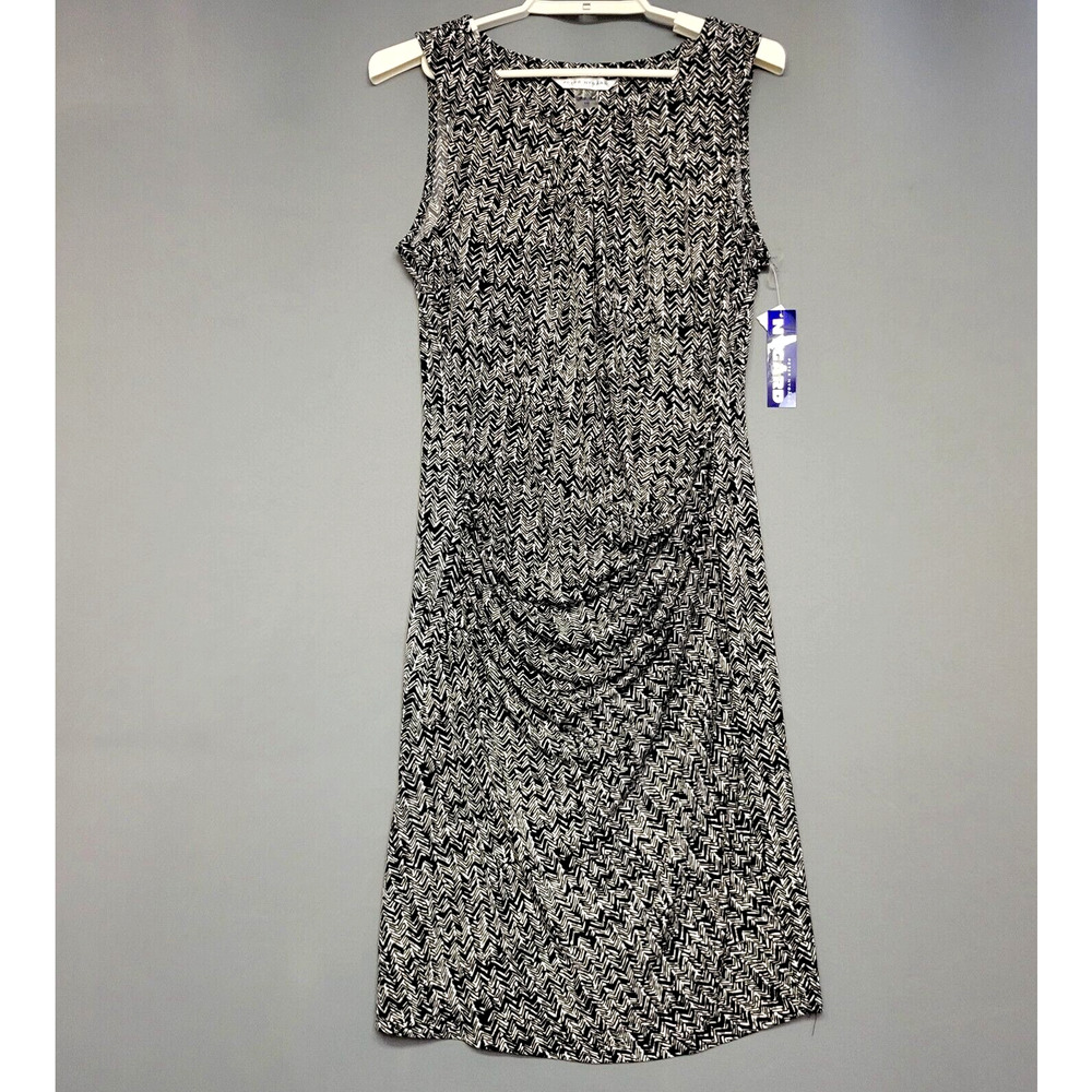 Peter Nygard Runched Sheath Dress‎ Womens 10 Black White Sleek Modern Polished
